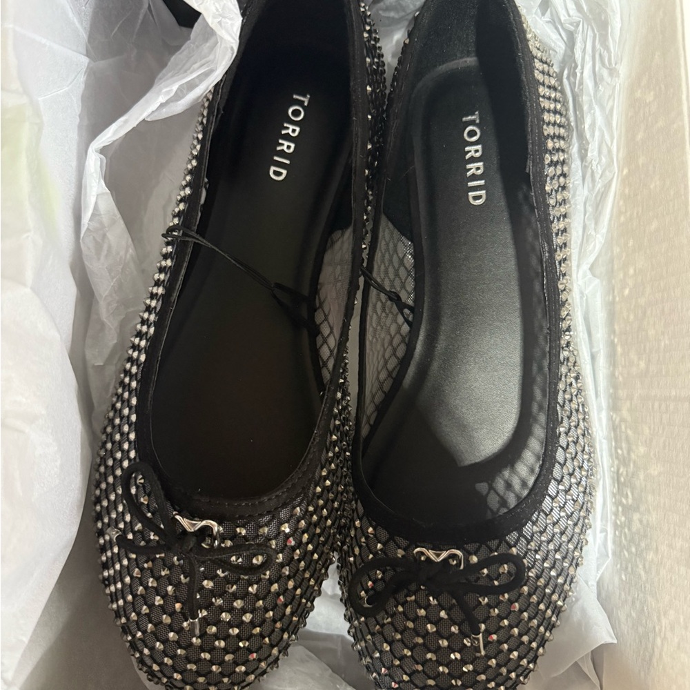 Torrid Black and Silver Flats with Bow Detail